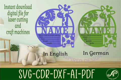 Giraffe Newborn Baby stats, Birth plaque, name sign SVG APInspireddesigns 