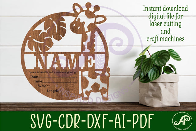 Giraffe Newborn Baby stats, Birth plaque, name sign SVG APInspireddesigns 