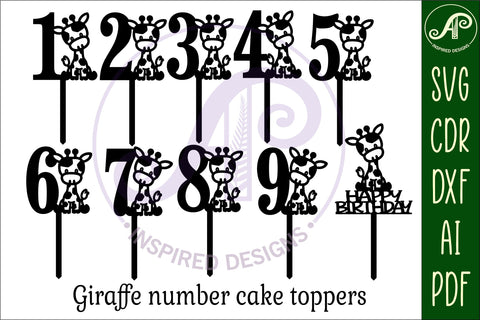 Giraffe number cake toppers, 10 designs SVG laser cut SVG APInspireddesigns 