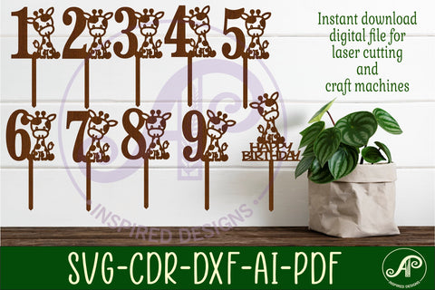 Giraffe number cake toppers, 10 designs SVG laser cut SVG APInspireddesigns 