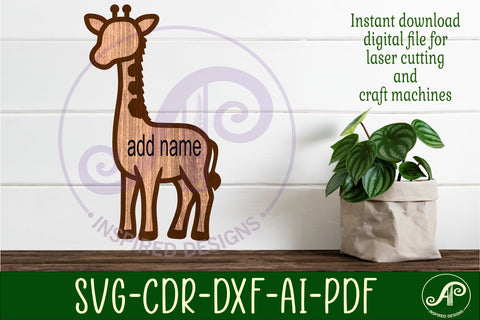 Giraffe outline two layer name wall sign SVG APInspireddesigns 
