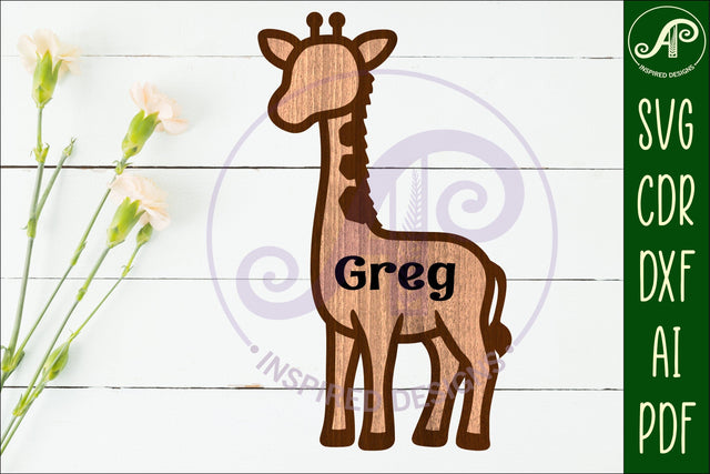 Giraffe outline two layer name wall sign SVG APInspireddesigns 