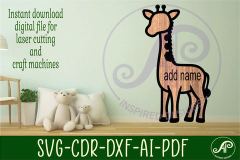 Giraffe outline two layer name wall sign SVG APInspireddesigns 