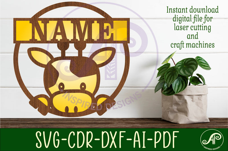 Giraffe peeking name sign svg laser cut template SVG APInspireddesigns 