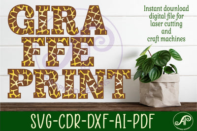 Giraffe print name letters alphabet set. 26 layered letters. SVG APInspireddesigns 