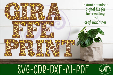 Giraffe print name letters alphabet set. 26 layered letters. SVG APInspireddesigns 