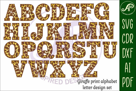 Giraffe print name letters alphabet set. 26 layered letters. SVG APInspireddesigns 