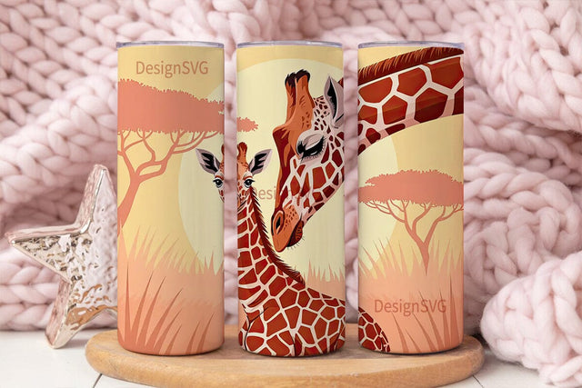 Giraffe Savanna Sunset 20oz Tumbler Wrap Sublimation DesignSVG 