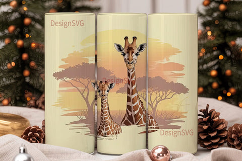 Giraffe Savanna Sunset 20oz Tumbler Wrap Sublimation DesignSVG 