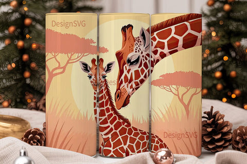 Giraffe Savanna Sunset 20oz Tumbler Wrap Sublimation DesignSVG 