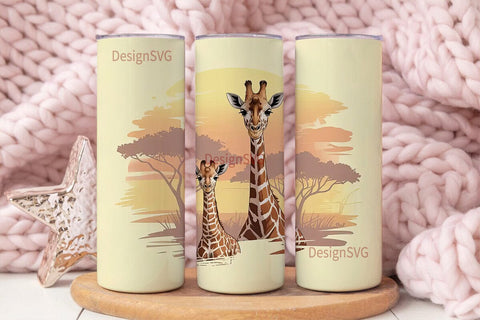 Giraffe Savanna Sunset 20oz Tumbler Wrap Sublimation DesignSVG 