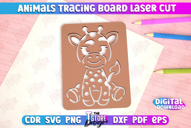 Giraffe Tracing Board | Stencil with Animals | Drawing Template | CNC File SVG The T Store Design 