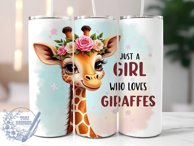Giraffe Tumbler Design, Just a Girl Who Loves Giraffes, 20oz Sublimation Wrap, Cute Animal Art, Giraffe Lover Gift, Digital Download, Animal Print Tumbler Sublimation ToriDesigns 