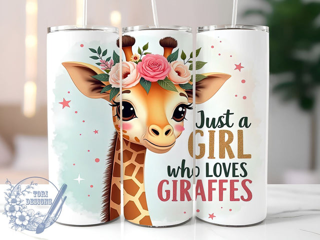 Giraffe Tumbler Design, Just a Girl Who Loves Giraffes, 20oz Sublimation Wrap, Cute Animal Art, Giraffe Lover Gift, Digital Download, Animal Print Tumbler Sublimation ToriDesigns 