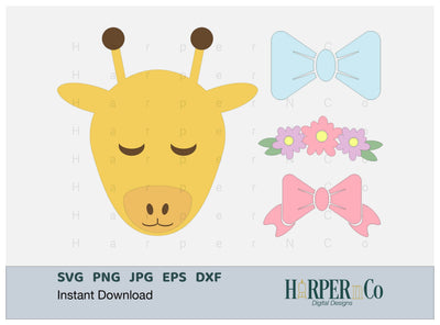 Giraffe with Bows and Flowers SVG PNG Cut EPS File SVG HarperNCo 