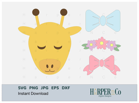 Giraffe with Bows and Flowers SVG PNG Cut EPS File SVG HarperNCo 