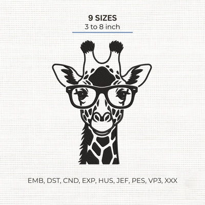 Giraffe with Glasses Embroidery Design – Cute Nerdy Giraffe Face Safari Animal Machine Embroidery File Embroidery/Applique DESIGNS PatternFeed8 