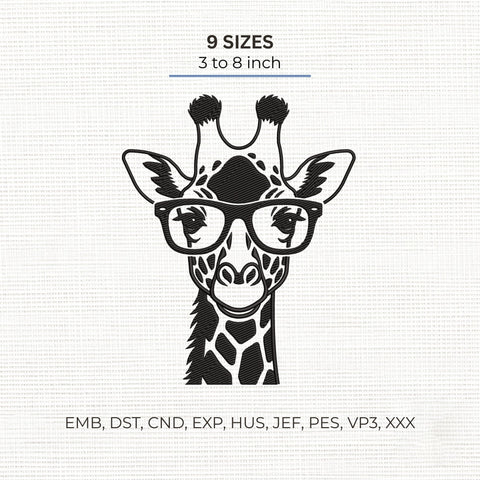 Giraffe with Glasses Embroidery Design – Cute Nerdy Giraffe Face Safari Animal Machine Embroidery File Embroidery/Applique DESIGNS PatternFeed8 