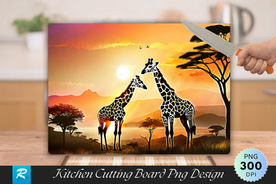 Giraffe With Sunset Nature Cutting Board Sublimation Regulrcrative 