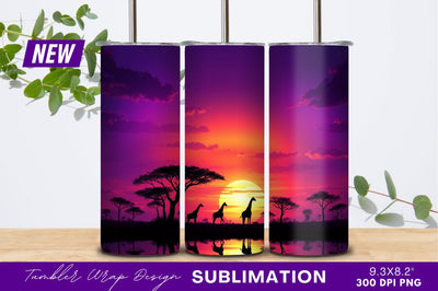 Giraffes At Sunset Africa Silhouettes Tumbler Png Sublimation Regulrcrative 