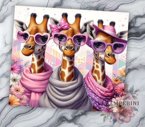 Giraffes Watercolor 20oz Tumbler Wrap PNG, Giraffe Lovers Tumbler Png, Straight & Tapered Tumbler Wrap, Instant Digital Download Sublimation Li Zamperini 