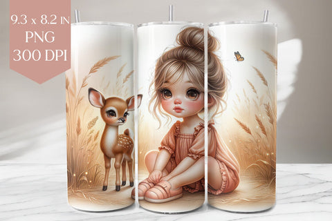 Girl and Baby Deer Tumbler Sublimation Wrap Sublimation BijouBay 