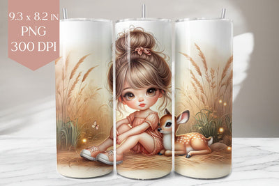 Girl and Baby Deer Tumbler Wrap Sublimation BijouBay 