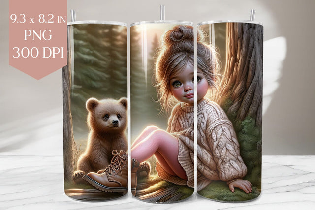 Girl and Bear Cub Tumbler PNG Sublimation BijouBay 