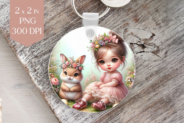 Girl and Bunny Keyring Sublimation PNG Sublimation BijouBay 