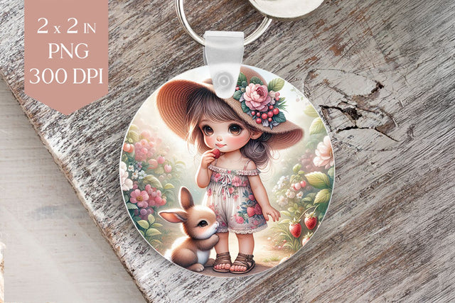 Girl and Bunny Keyring Sublimation PNG Sublimation BijouBay 