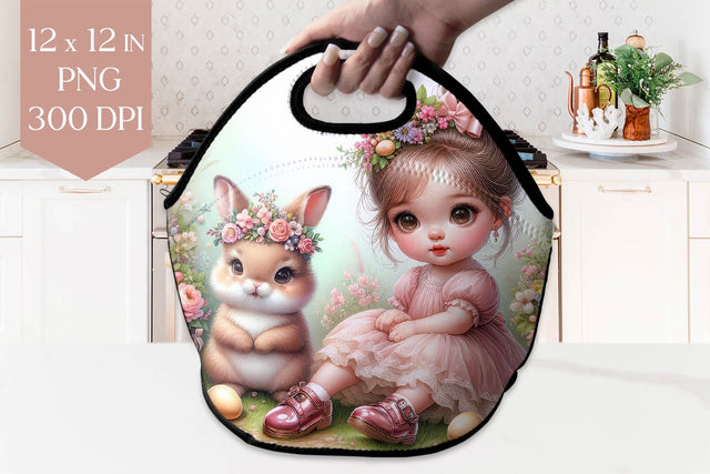 Girl and Bunny Lunch Bag Sublimation PNG Sublimation BijouBay 