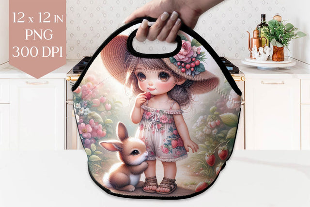 Girl and Bunny Lunch Bag Sublimation PNG Sublimation BijouBay 