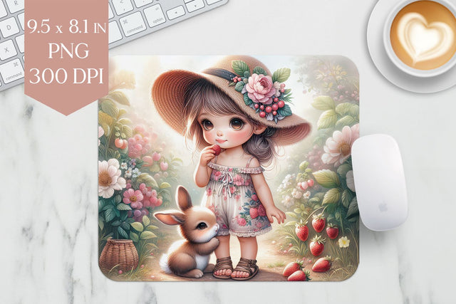 Girl and Bunny Mouse Pad PNG Sublimation BijouBay 