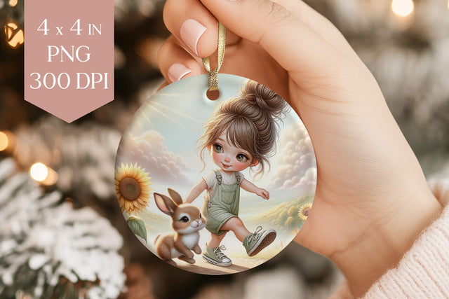 Girl and Bunny Ornament PNG Sublimation Sublimation BijouBay 
