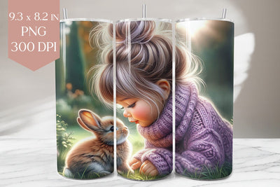 Girl and Bunny Tumbler Wrap PNG Sublimation BijouBay 