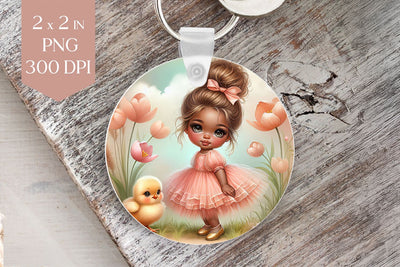 Girl and Chick Keyring Sublimation PNG Sublimation BijouBay 