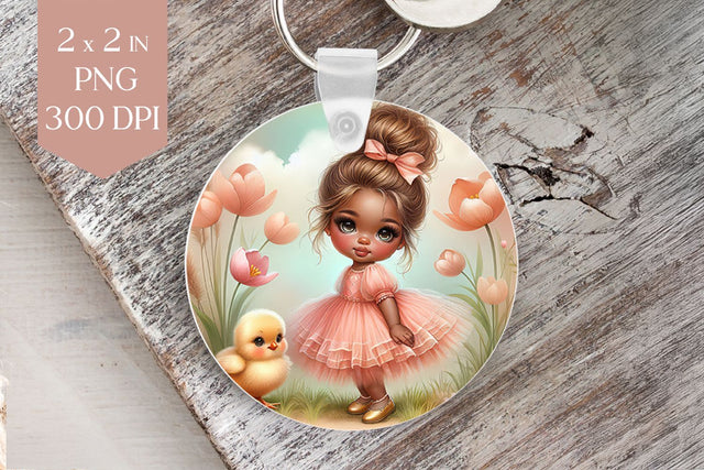 Girl and Chick Keyring Sublimation PNG Sublimation BijouBay 