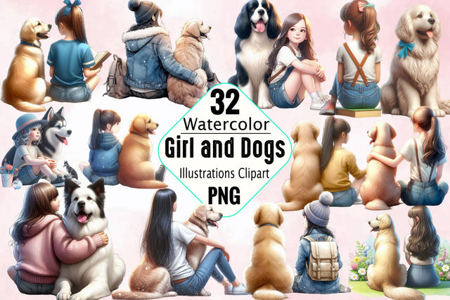 Girl and Dogs, Best Friends Clipart Bundle Sublimation SVGArt 