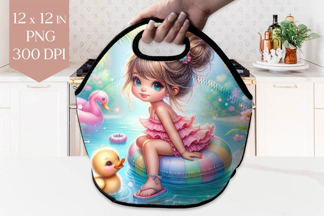 Girl and Duck Pool Lunch Bag Sublimation PNG Sublimation BijouBay 