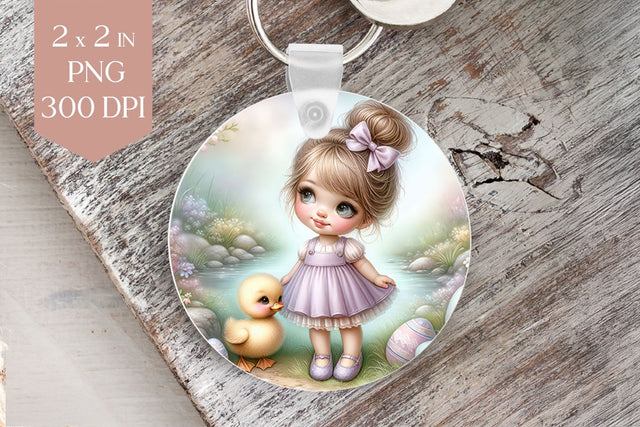 Girl and Duckling Keyring Sublimation PNG Sublimation BijouBay 