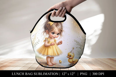 Girl and Duckling Lunch Bag Sublimation Design Sublimation BijouBay 