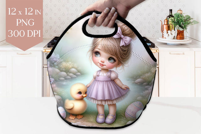Girl and Duckling Lunch Bag Sublimation PNG Sublimation BijouBay 