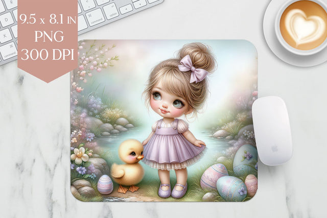 Girl and Duckling Mouse Pad PNG Sublimation BijouBay 