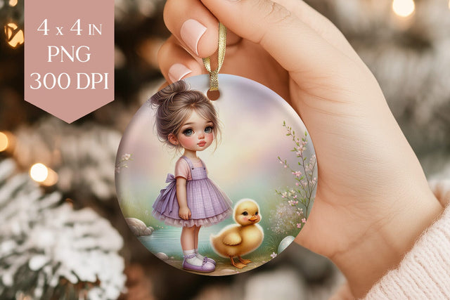 Girl and Duckling Ornament Sublimation PNG Sublimation BijouBay 