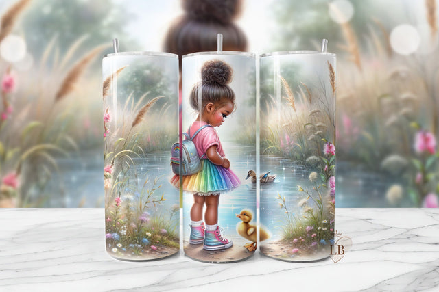 Girl and Duckling Skinny Tumbler Wrap PNG Sublimation BijouBay 