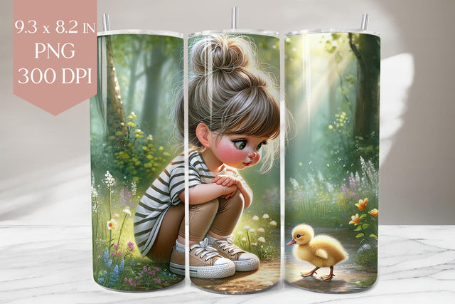 Girl and Duckling Tumbler PNG, Forest Spring 20oz Wrap Sublimation BijouBay 