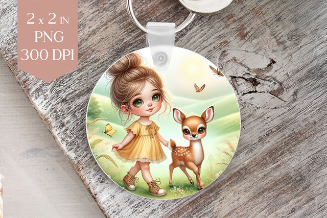 Girl and Fawn Keyring Sublimation PNG Sublimation BijouBay 