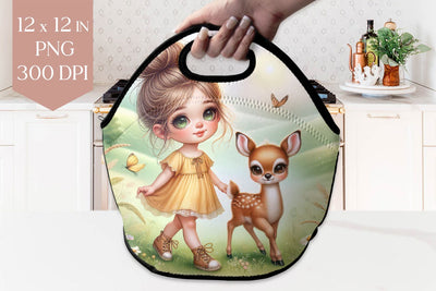 Girl and Fawn Lunch Bag Sublimation PNG Sublimation BijouBay 