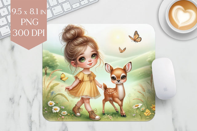 Girl and Fawn Mouse Pad PNG Sublimation BijouBay 