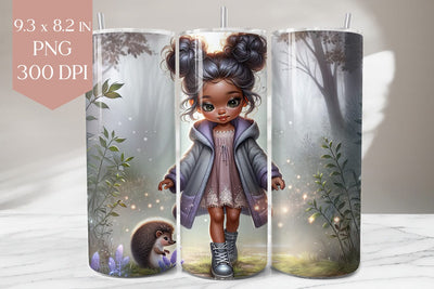 Girl and Hedgehog Forest Tumbler PNG Sublimation BijouBay 